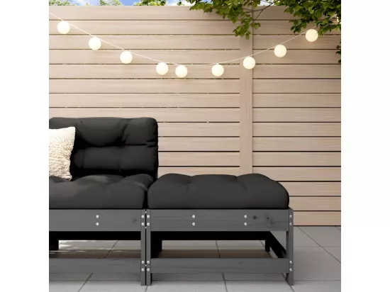 Repose-pied de jardin avec coussin gris bois de pin massif