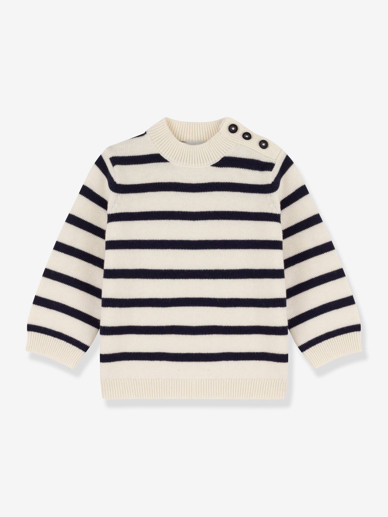 Suéter listrado PETIT BATEAU em lã e algodão, branco bebê