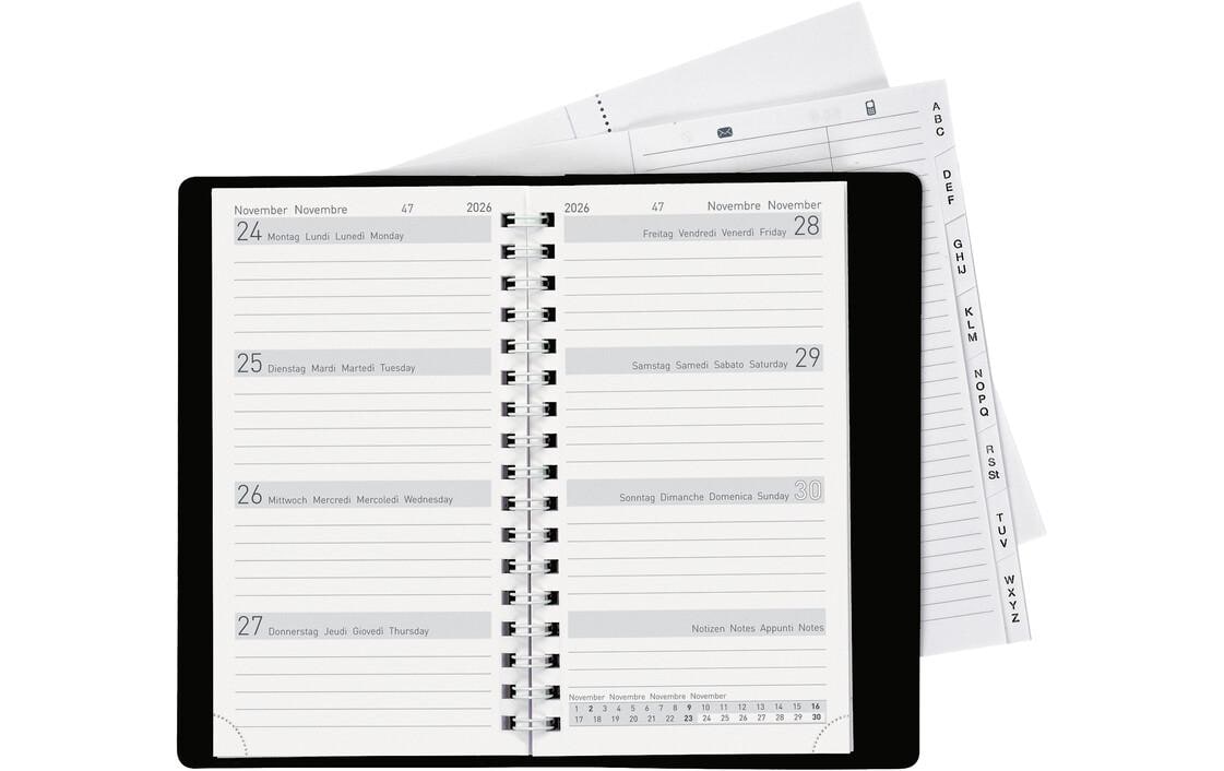 Tagesagenda Bruxelles Wire-O Schwarz, 8.5 x 15.3 cmGeschäftsagenda