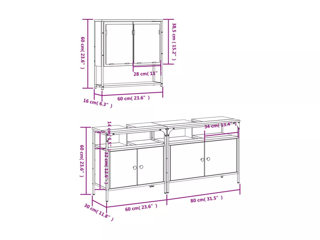Ensemble de meubles de salle de bain 3 pcs Chêne fumé