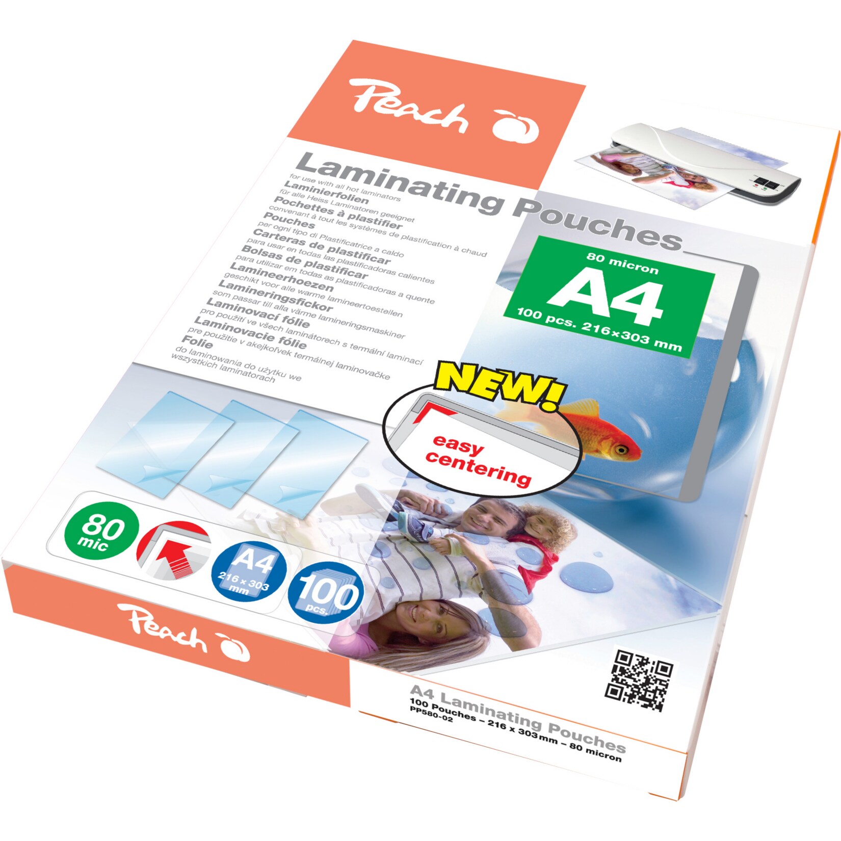 Peach 100 x A4 Laminierfolien, 80 mic, glänzend