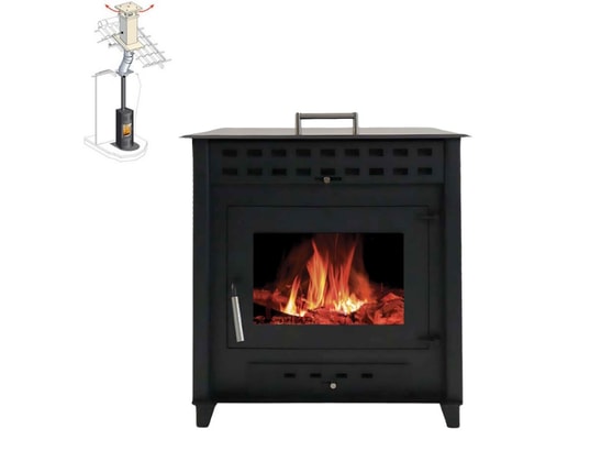 INTERSTOVES - Pack poêle à bois noa 9 bûches 50cm + kit conduit 150 - noir