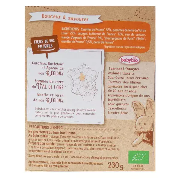 Babybio Repas Midi Assiette Navarin de Petits Légumes Agneau +12m Bio 230g