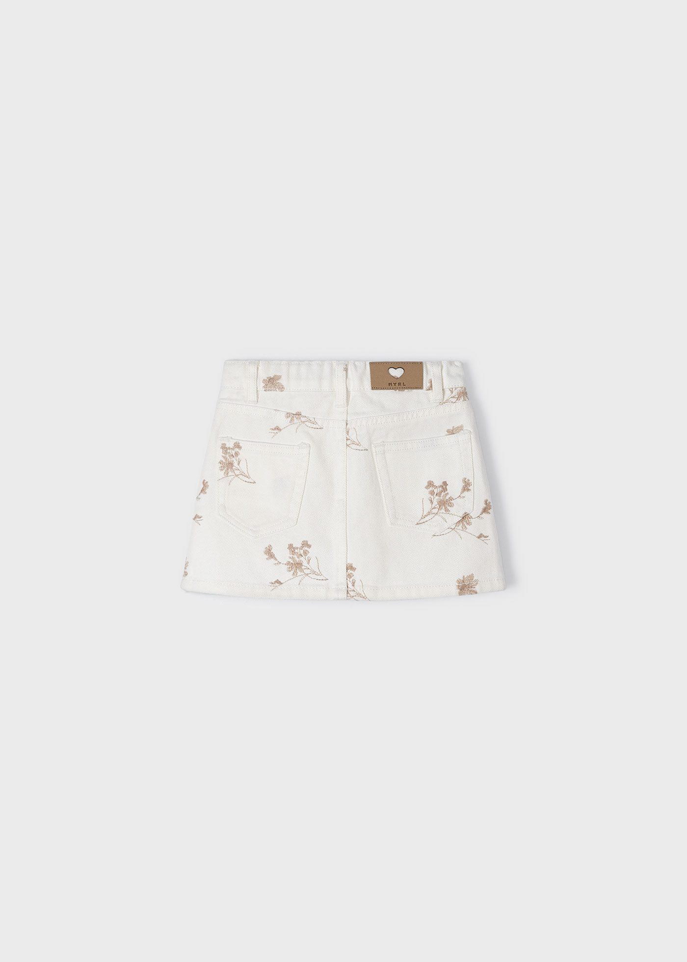 Saia de sarja bordada creme para meninas