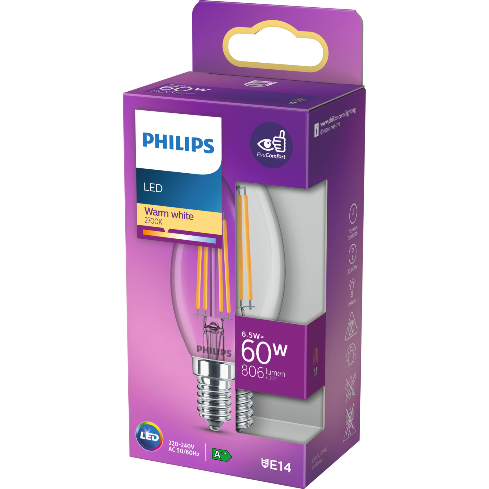 LED-LM Fila 1xE14 C B35 60W 806Lm 2700K