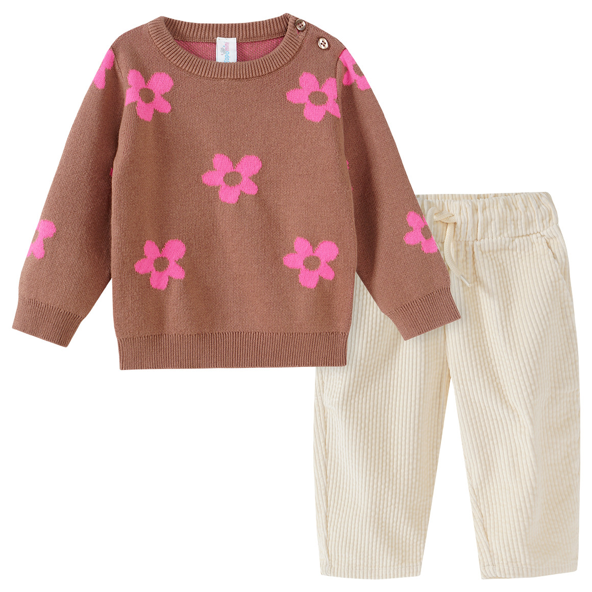 Topomini Baby Strickpullover und Cordhose im Set hellbraun / cremeweiss