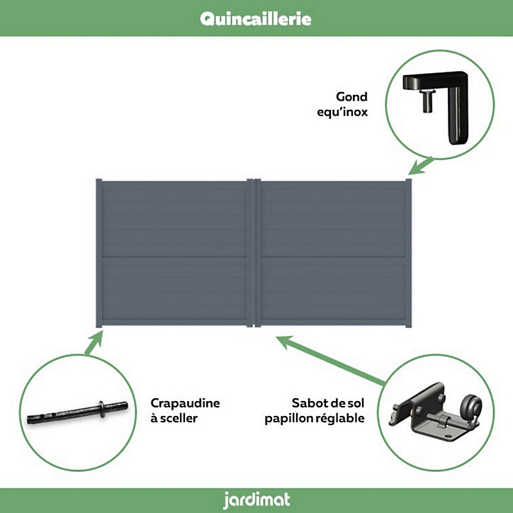 Portail Jardimat battant motorisé aluminium Perth gris anthracite - 300 x h.185 cm