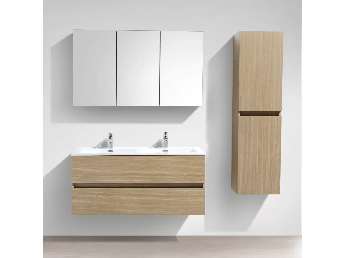 Meuble salle de bain design double vasque SIENA largeur 120 cm chêne clair texturé