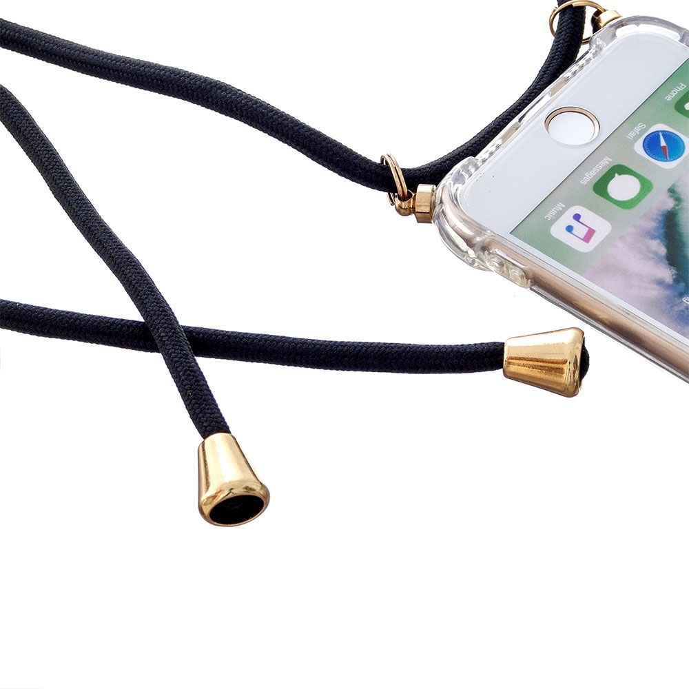 iPhone SE (2022/2020) / 8 / 7 Necklace Gummi Hülle Air Cushion Fallschutz   Handykette (150cm) - Schwarz / Gold