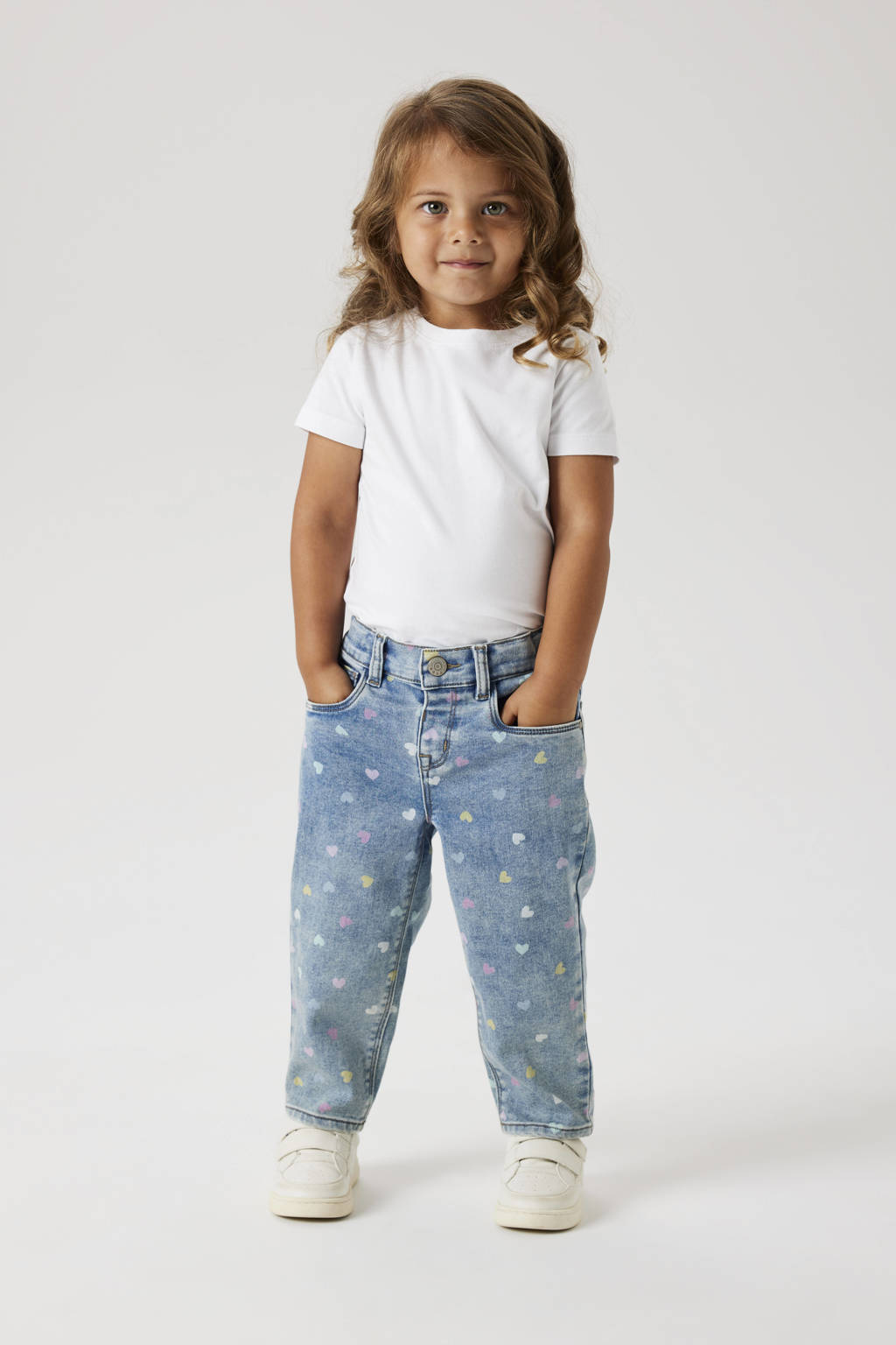 NAME IT mom jeans NMFBELLA met hartjes medium blue denim