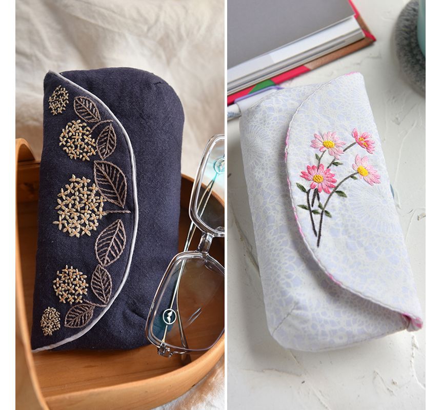 Embroidery Kingdom - DIY-borduurpakket met bloemenbrillenhoesje (verschillende ontwerpen)