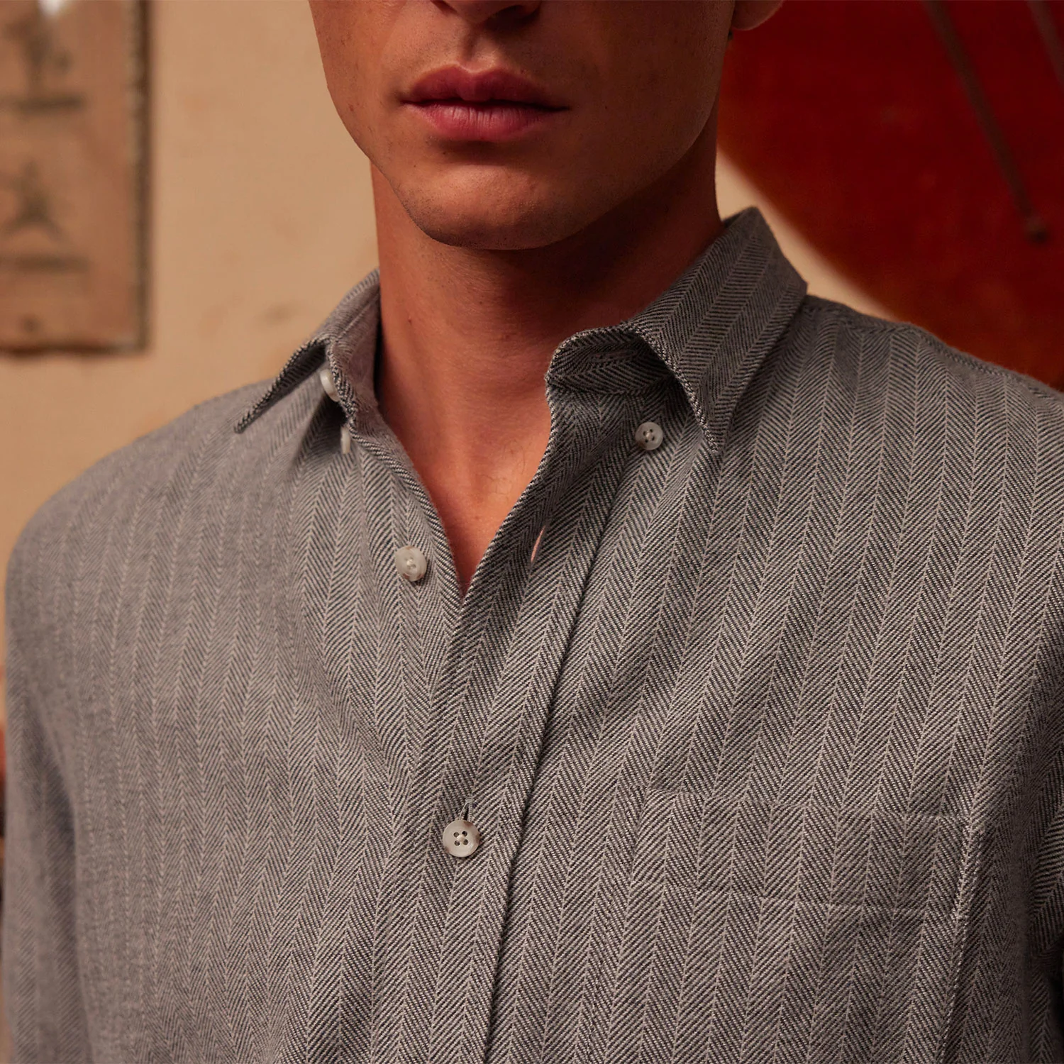 Blue-gray herringbone flannel shirt