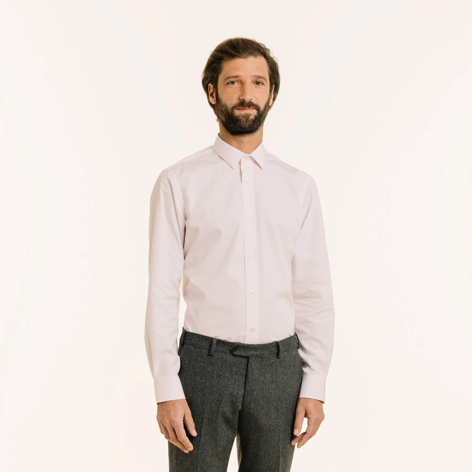 Fitted shirt in pale pink double-twisted poplin