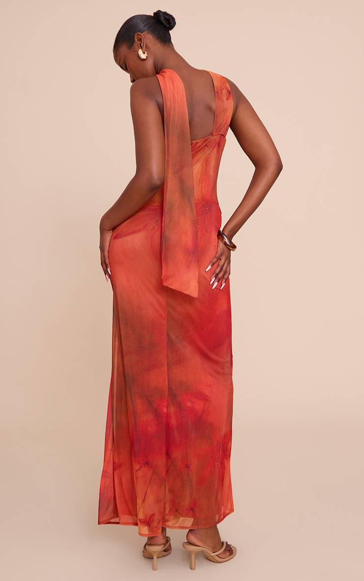 Rouge Robe Longue À Bretelles En Mousseline Imprimée À Pois Avec Détails À Volants