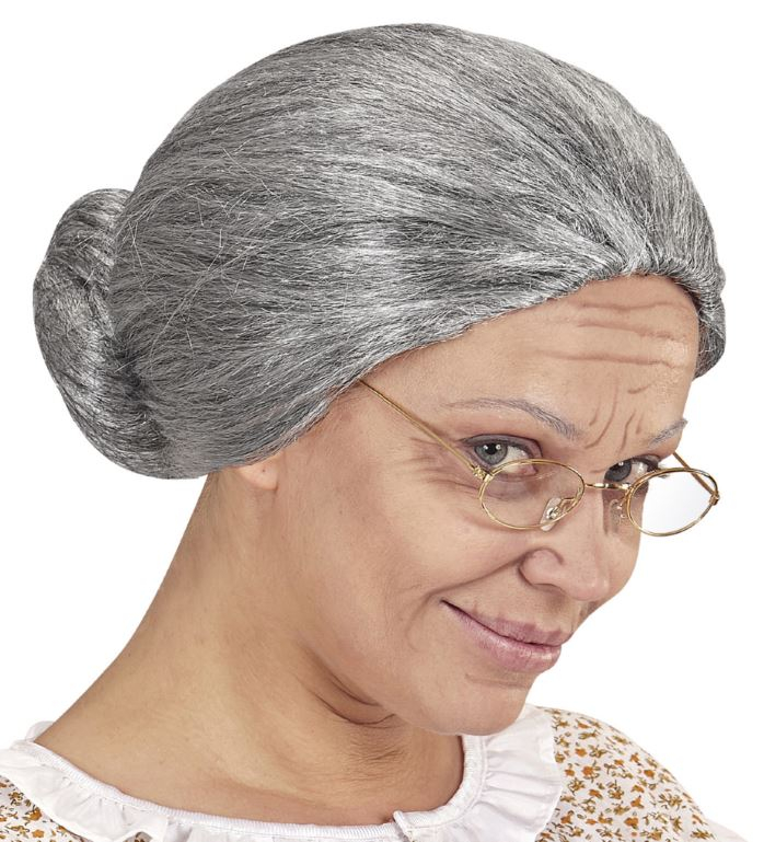 Oma Perücke Grossmutter mit Dutt Fasnacht Kostüm Zubehör Motto Party / Halloween Accessoire - Grau