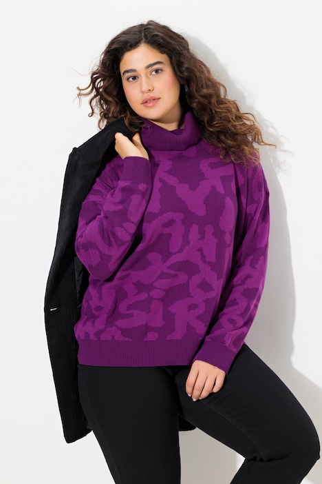 Pullover, Buchstaben, gerippter Rollkragen, Langarm