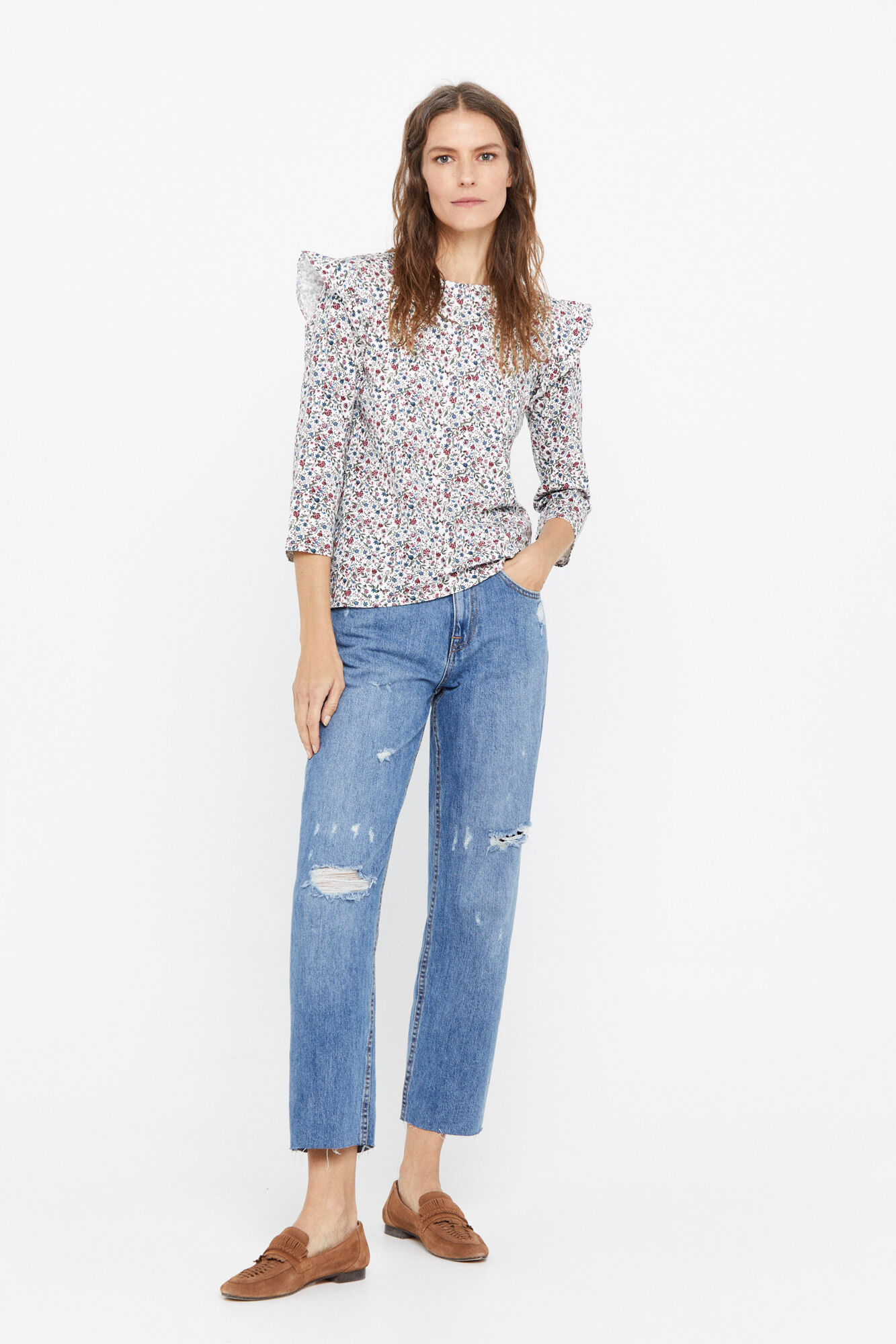 Camiseta básica com babados - Multicolorida