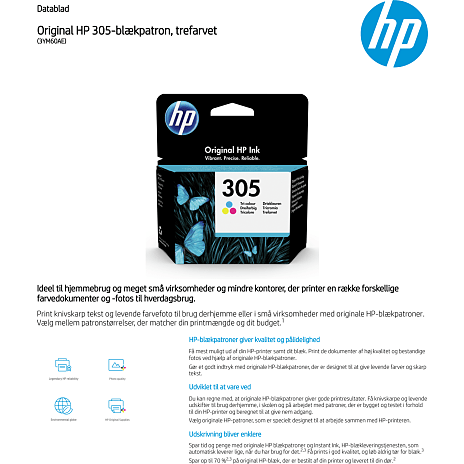 HP 305 Tri-color Original Ink Cartridge printerblæk