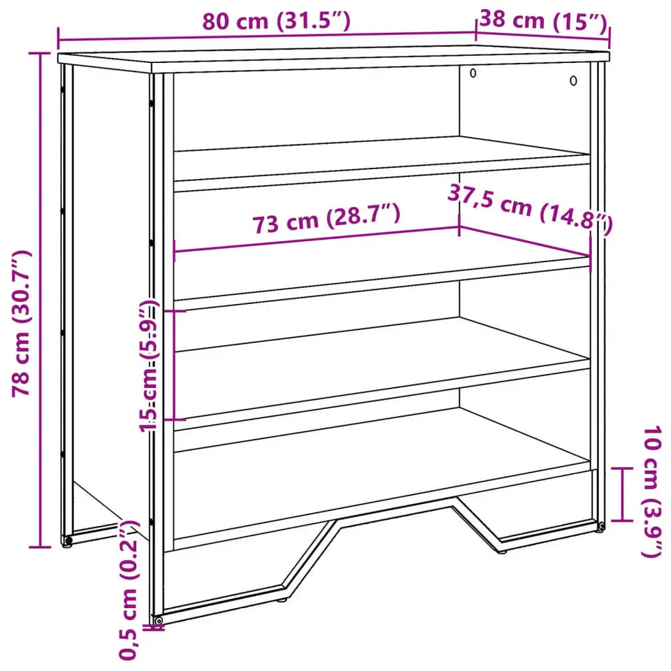 vidaXL - Zwart Schoenenkast met 4 vakken - Bewerkt hout en metaal - 80x38x78 cm