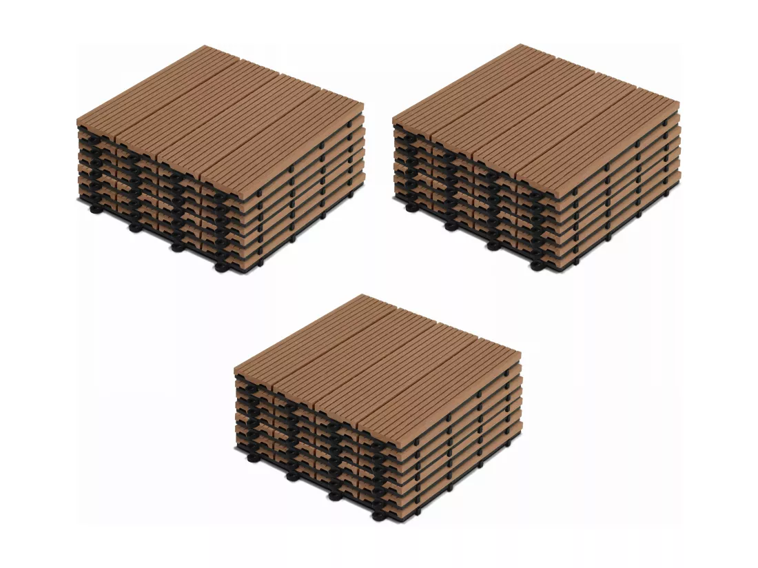Lot de 24 dalles clipsables bois synthétique marron