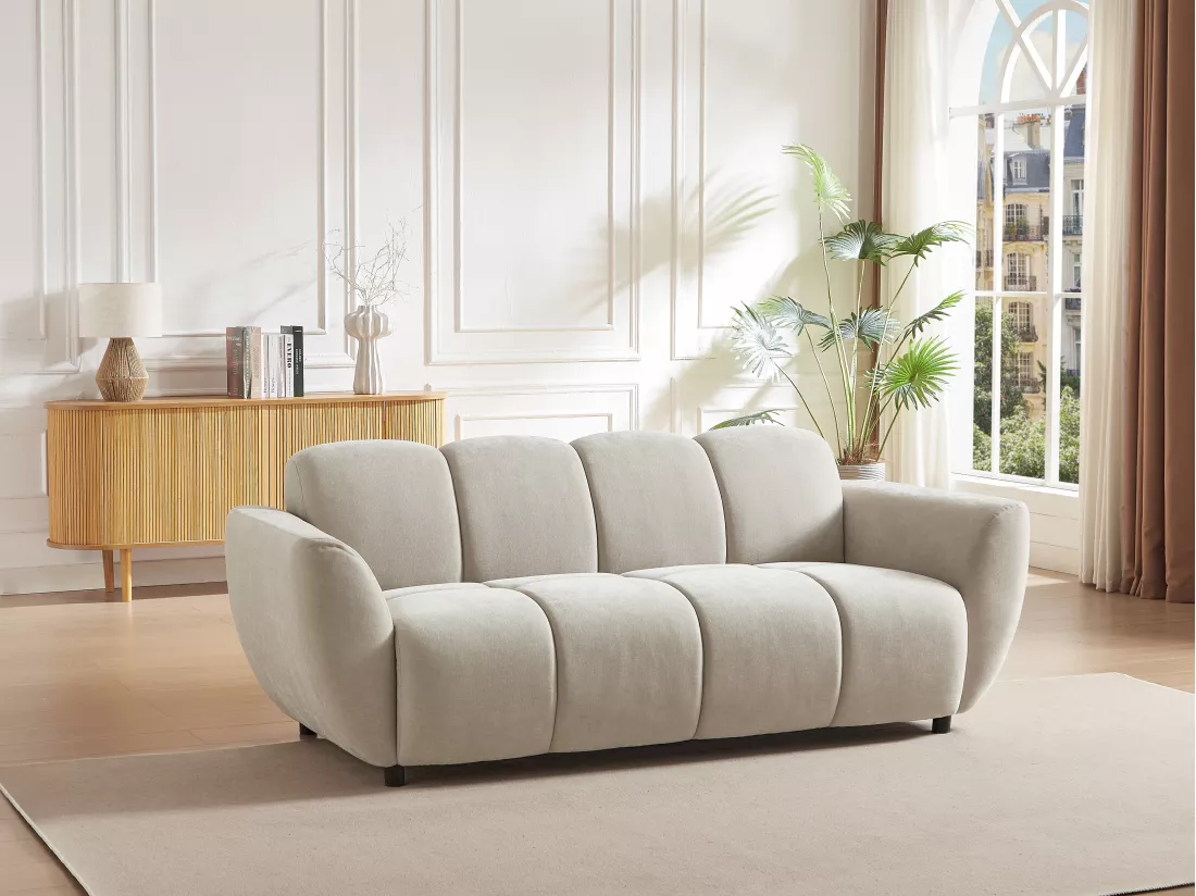 Canapé 3 places en tissu beige effet matelassé JULORI