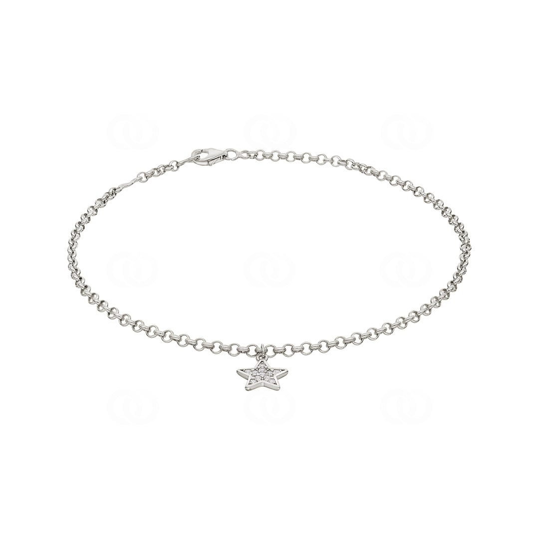 Fusskette 925 Silber rhodiniert Stern mit Zirkonia 26cm