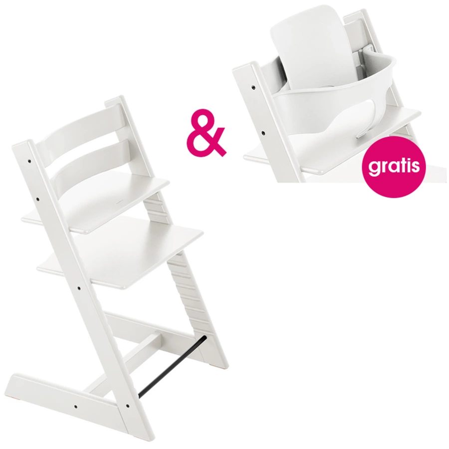 STOKKE® Tripp Trapp® Hochstuhl Buche weiß + gratis Baby Set weiß