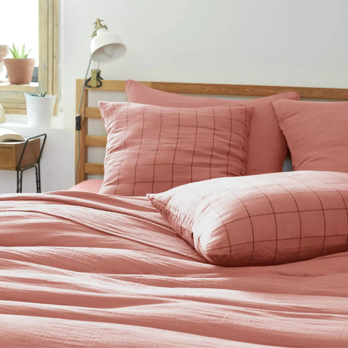 Housse de couette gaze de coton (240 x 220 cm) Gaïa Match Rose pêche