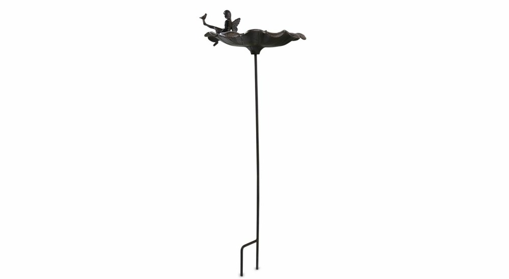Abreuvoir oiseau ange sur pied fonte fonte marron 35.5x27.5x82.5cm