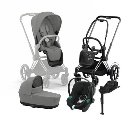 Cybex e-Priam Duovogn inkl. Aton B2 & Base, Mirage Grey/Chrome Black