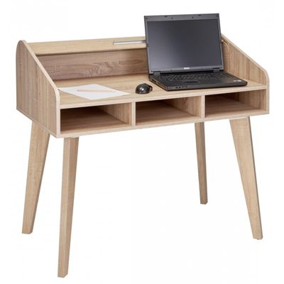 Bureau Cylindre Vintage - Pieds Chêne - 3 Niches - Rideau blanc