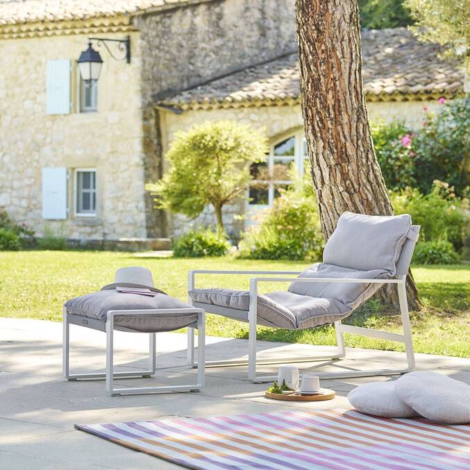 Fauteuil relax de jardin LAMBINIO Blanc & Gris clair