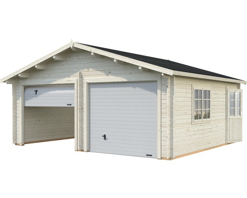 Dubbele garage Palmako Roger, 28,4 m², met sectionaaldeuren 629 x 565 cm, natuurlijke afwerking
