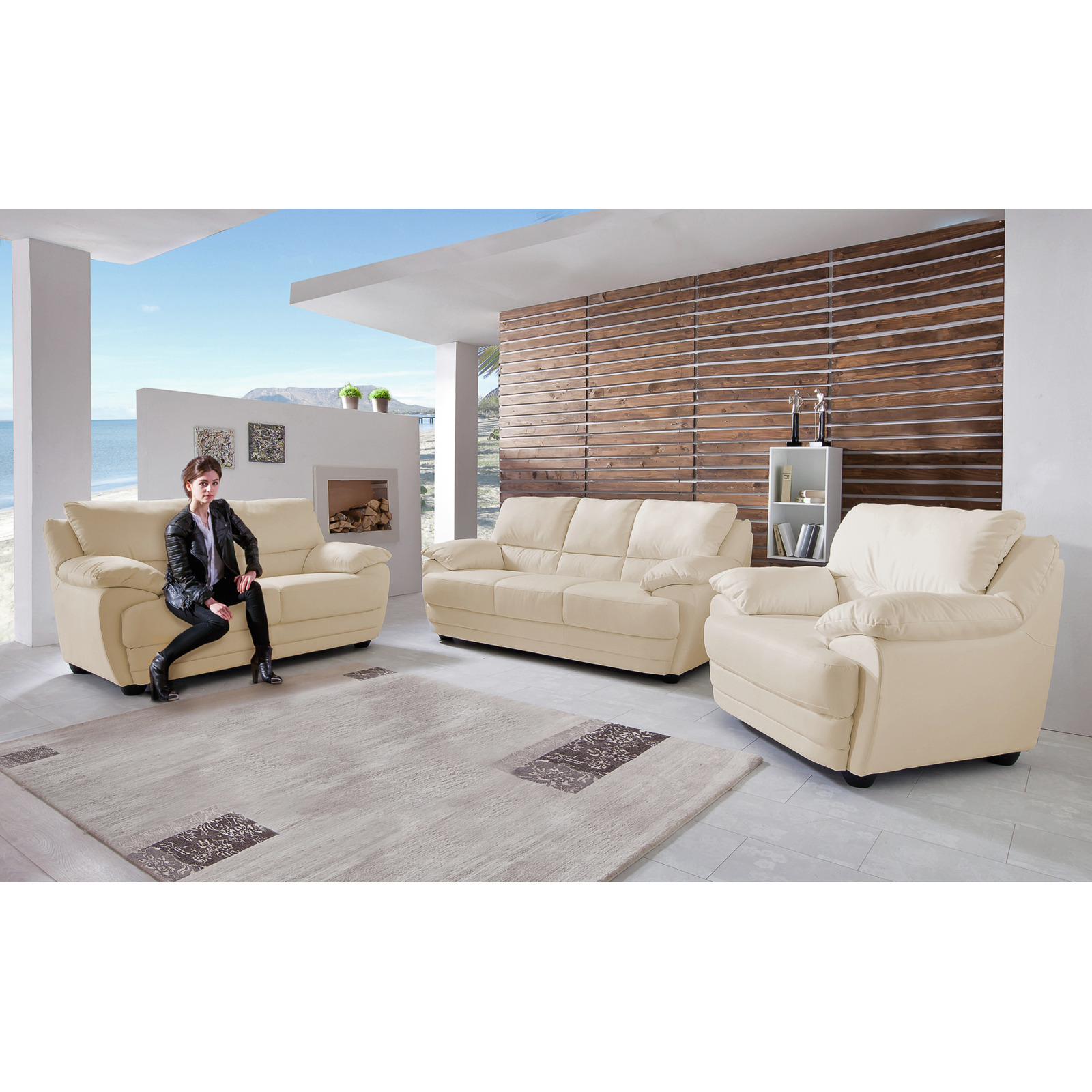 3er-Sofa Nebolo Textilleder Bisquit