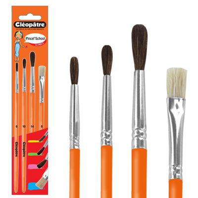 Cléopâtre - Pack de 3 pinceaux poil de poney N° 6, 10, 14 + 1 brosse soie de porc N°8
