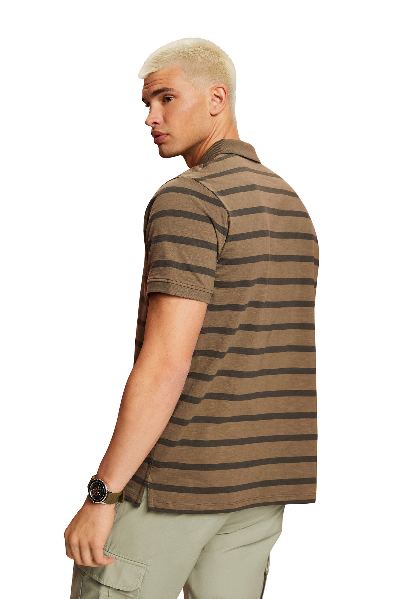 Camisa polo listrada em algodão sustentável - Estampa verde