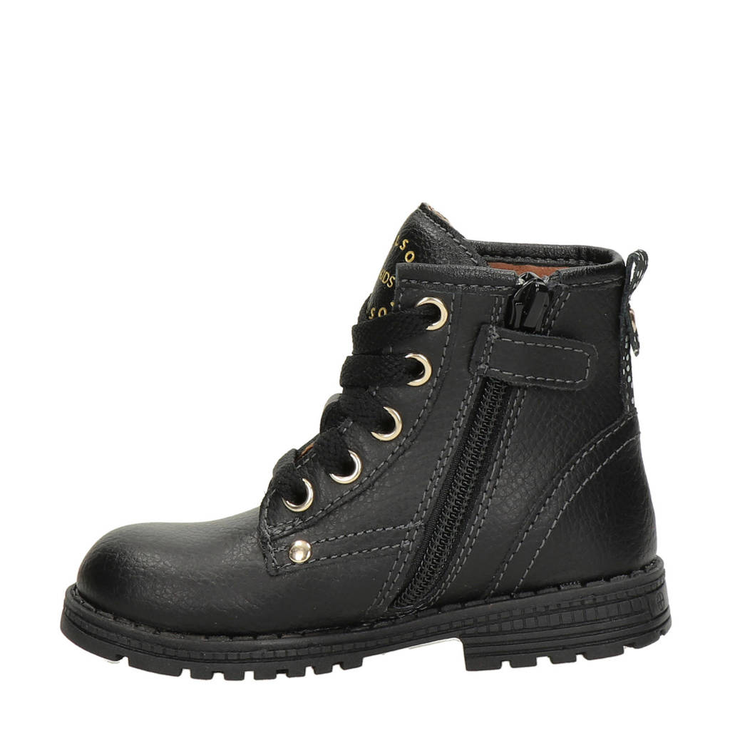 Nelson Kids leren veterboots zwart