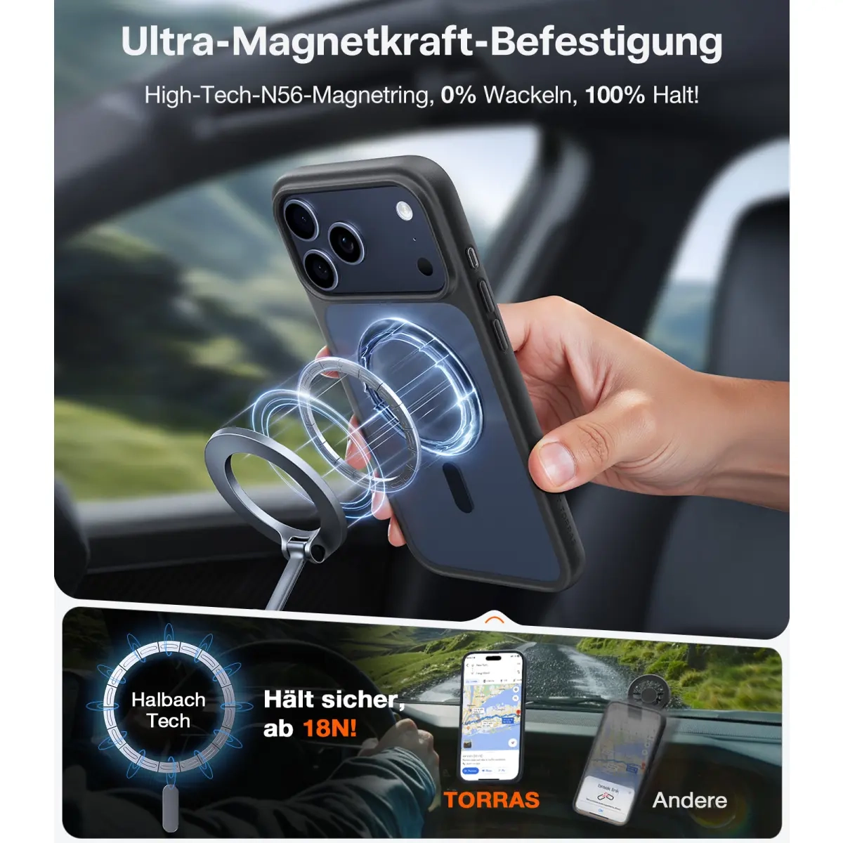 iPhone 17 Pro Max Guardian Magnetic Series Hybrid Hardcase Hülle mit TPU Bumper - Schwarz