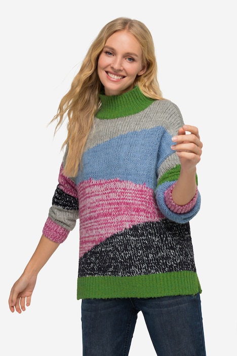 Rollkragen-Pullover, Colorblocking