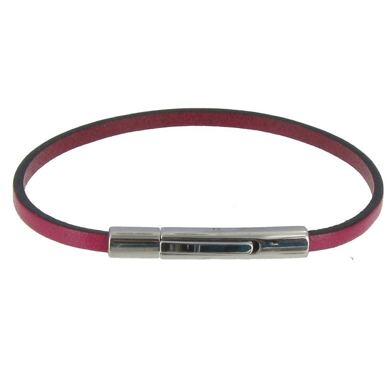 Bracelet Femme Cuir Simple Fermoir Acier Inoxydable - Classics - Fuchsia