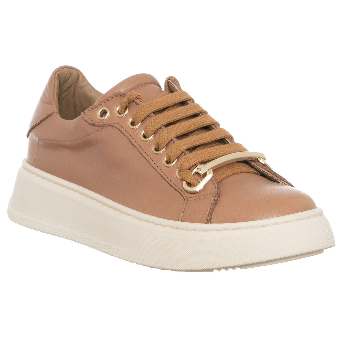 Loretta Pettinari Sneakers en Cuir Cameo beige/blanc