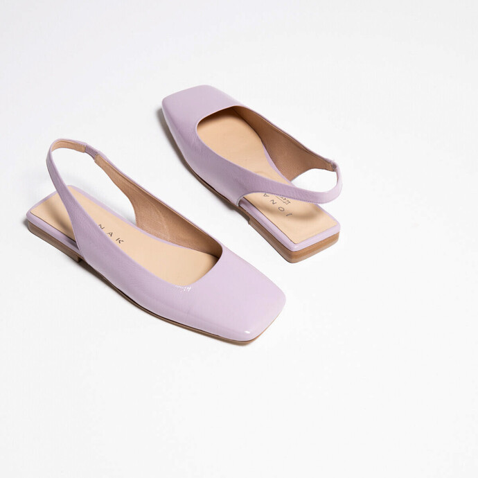 Ballerines Slingback à bouts carrés  en cuir vernis lilas