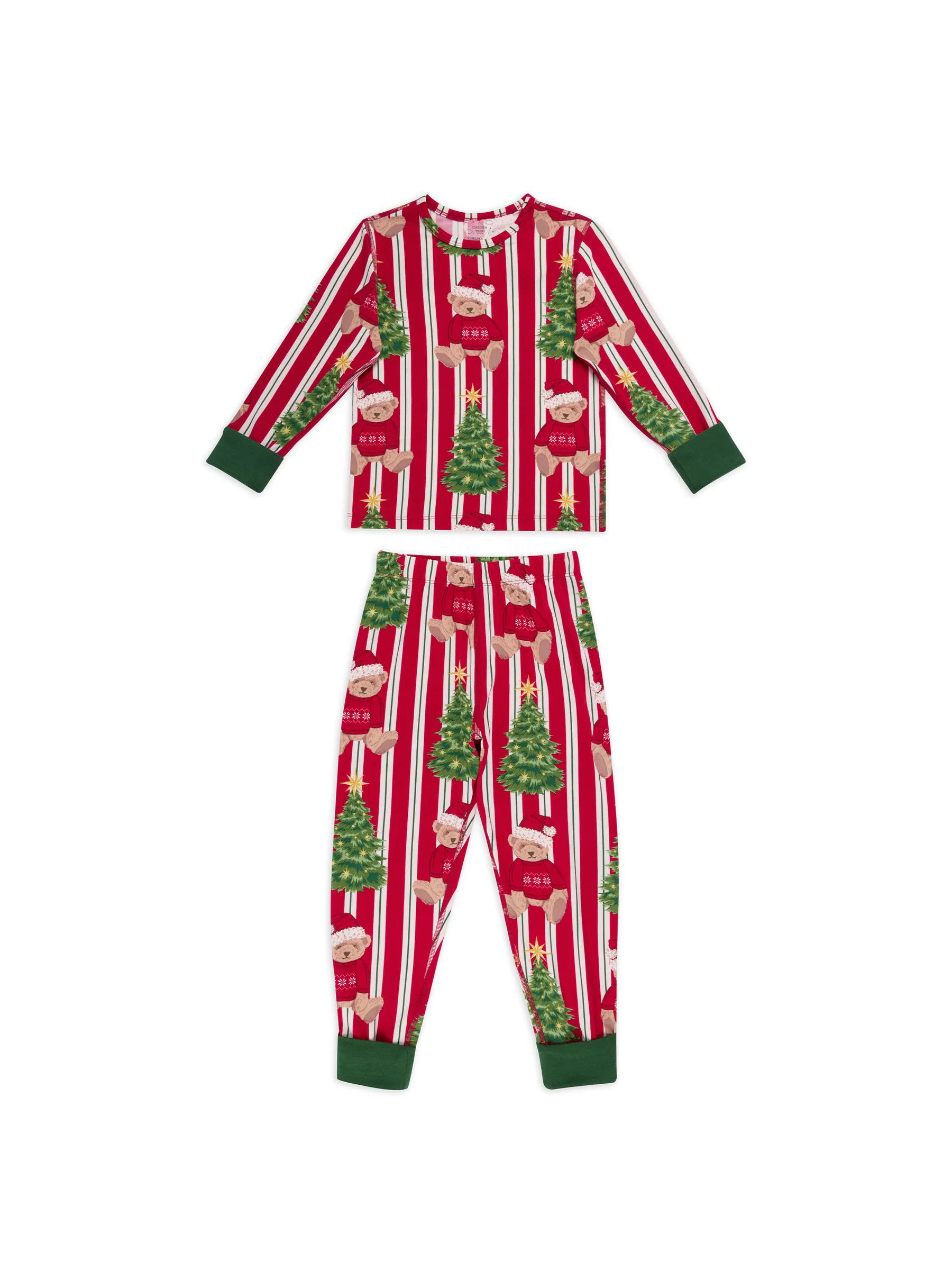 Chelsea Peers lange kerstpyjama met teddybeer en strepen