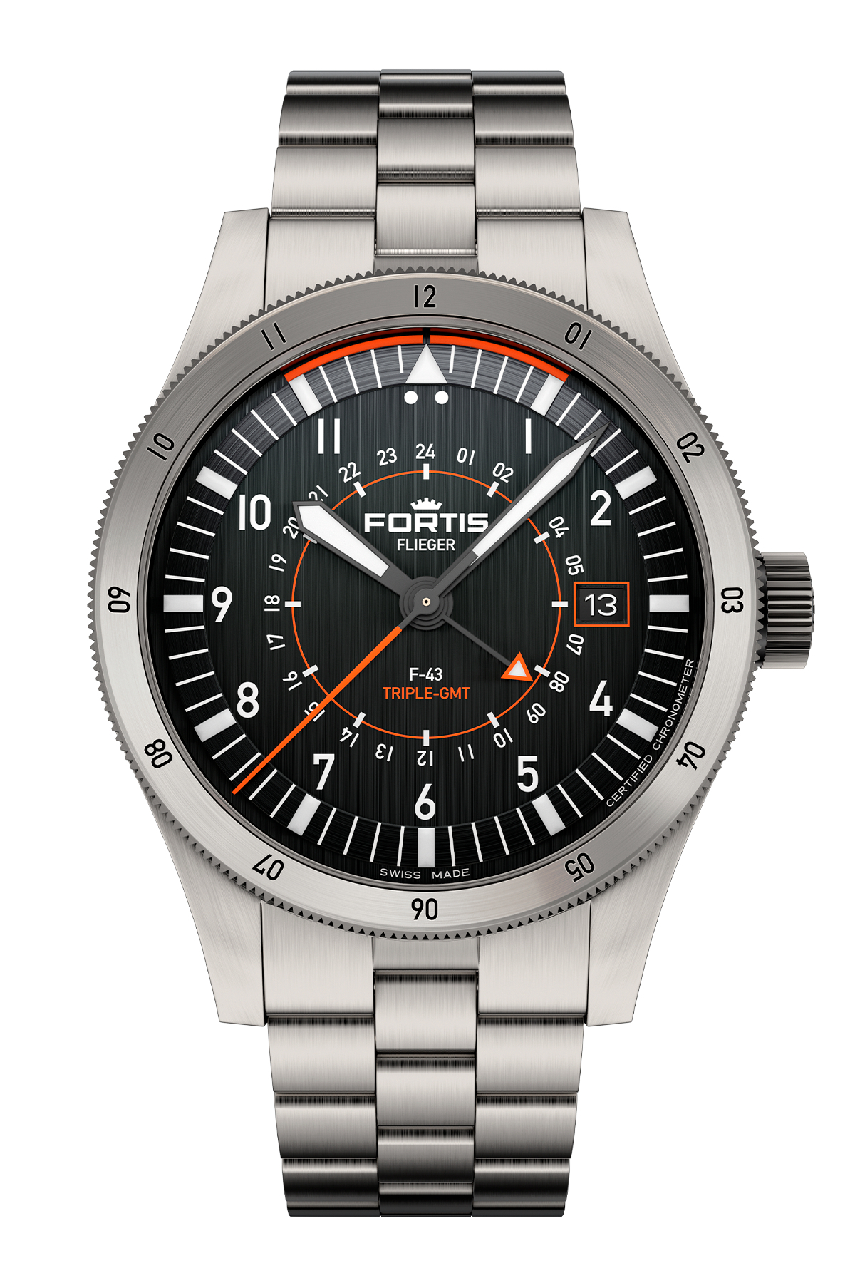 Fortis Flieger F-43 Triple GMT Black/Orange F4260000