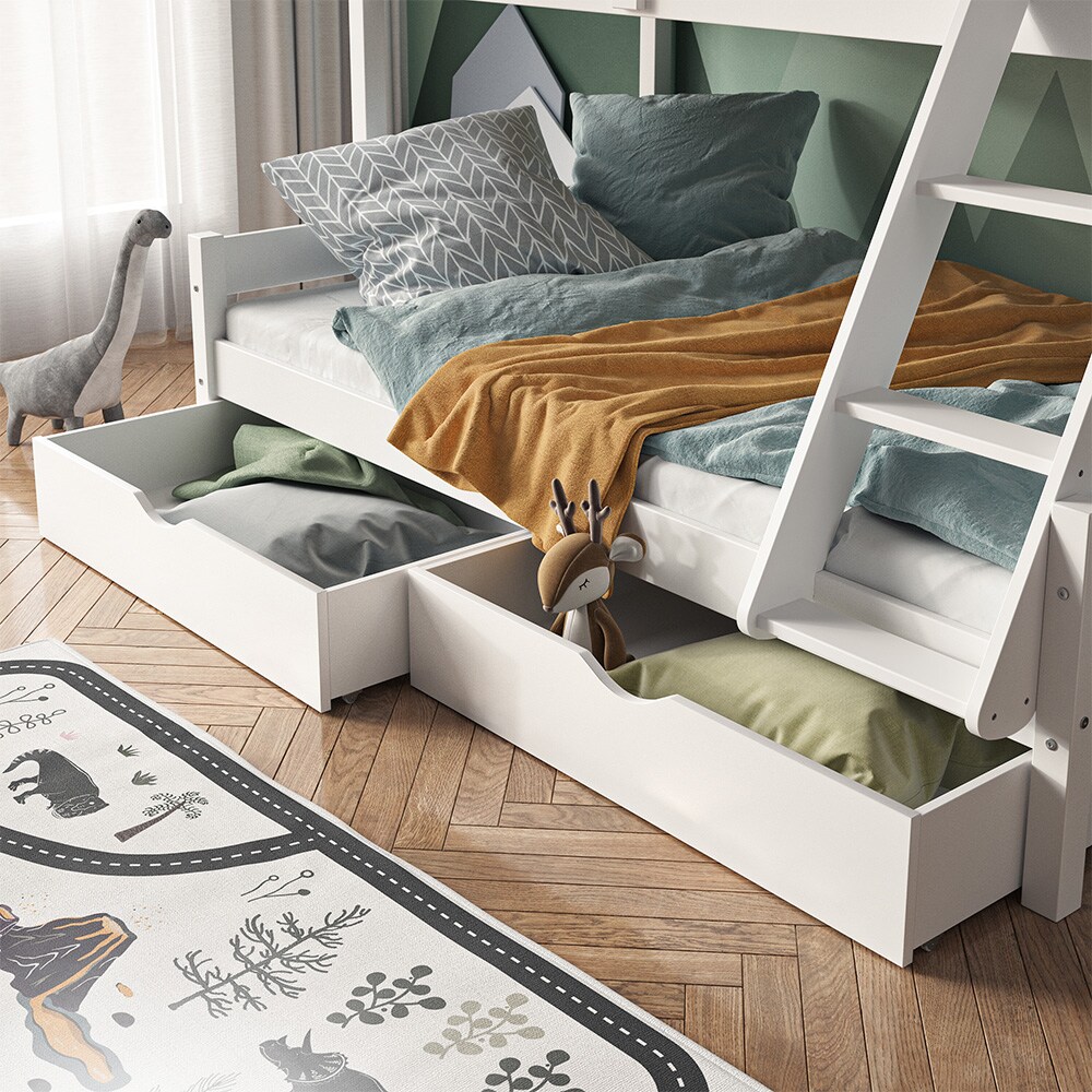 VitaliSpa Bettschublade Schubladenbett Aufbewahrung Everest Weiß 98x20 modern Rollschublade Kinderzimmer Bett Zubehör Spielzeug Ablage Kiefer Massivholz Kinderbett Spielturmbett