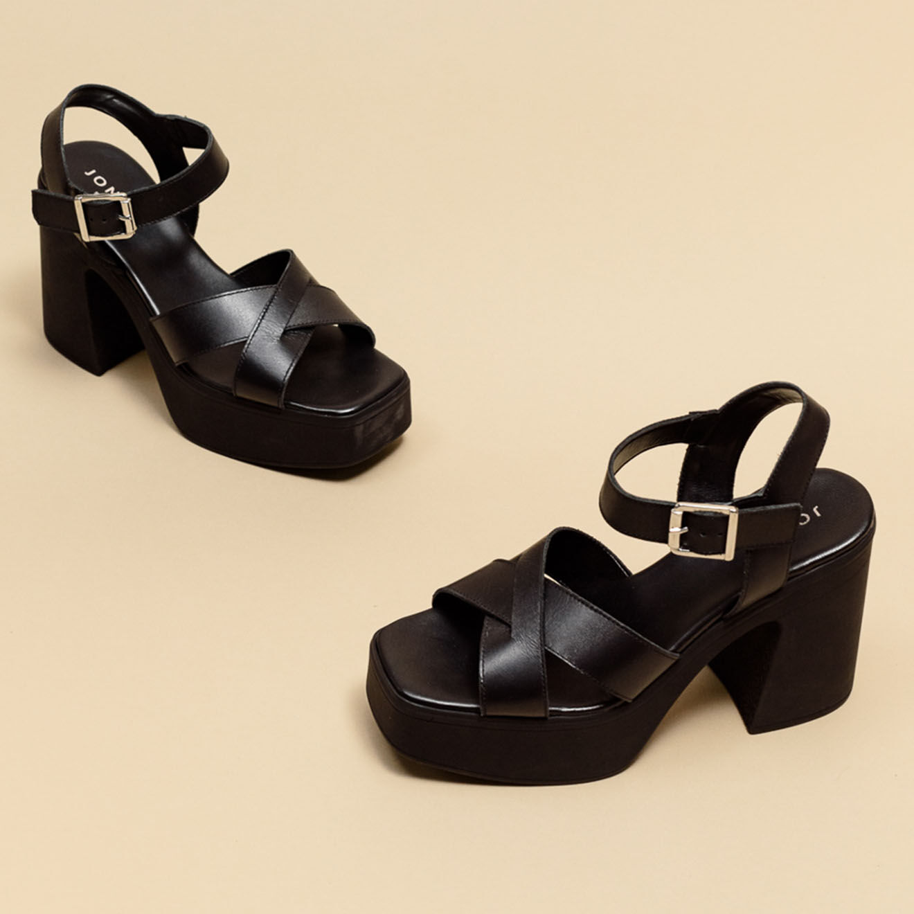 Jonak Sandales en Cuir Palme noires - Talon 10 cm