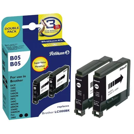 Pelikan Druckerpatronen Double Pack B05 (2 x) ersetzt Brother LC1000, black, 19 ml