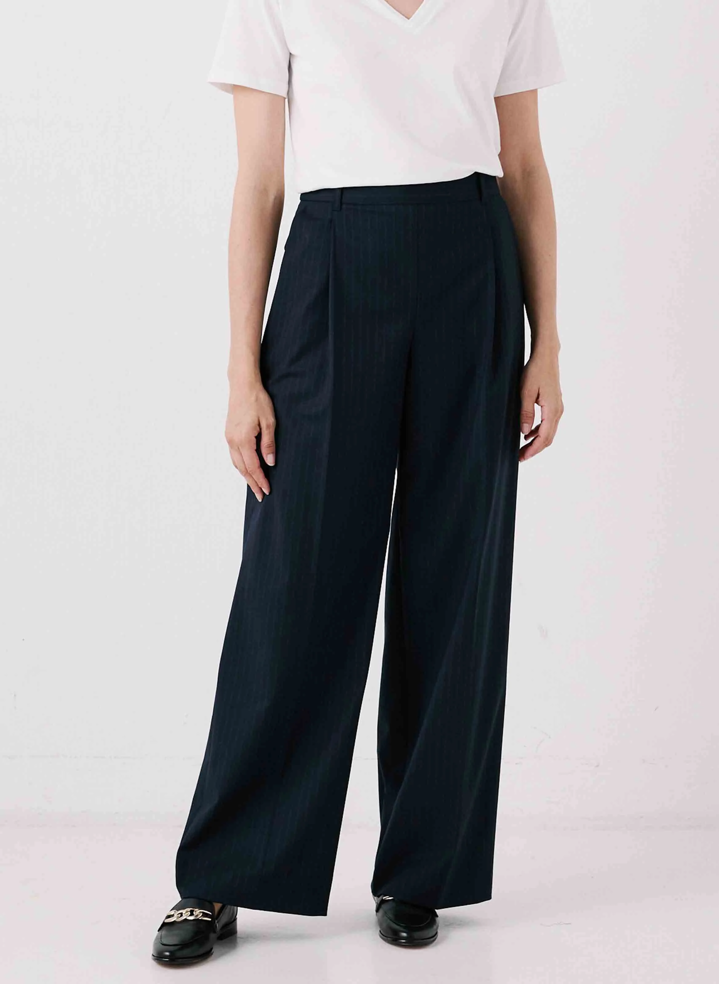 PAPILLON - Pantalon large taille haute rayé | Bleu