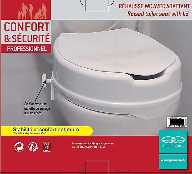 Réhausse WC avec couvercle plastique Godonnier blanc 10 cm