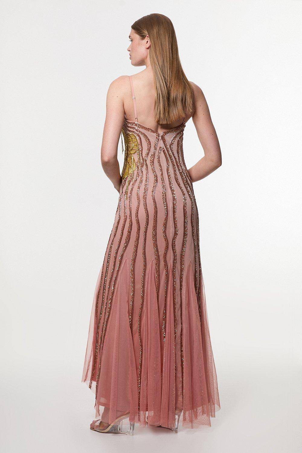KarenMillen Robe Maxi Tissée Sans Bretelles à Perles Ombrées Digital Ophelia